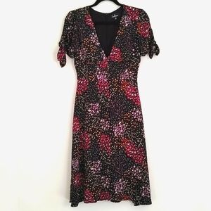 Lulus Austyn Womans Black Floral Print Tie-Sleeve Midi Dress/ Size XS